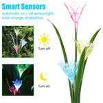 2 Pcs Lily Solar LED Lights Garden Stake Lamp Multi-color Change LED Light for Yard Patio Outdoor Decor