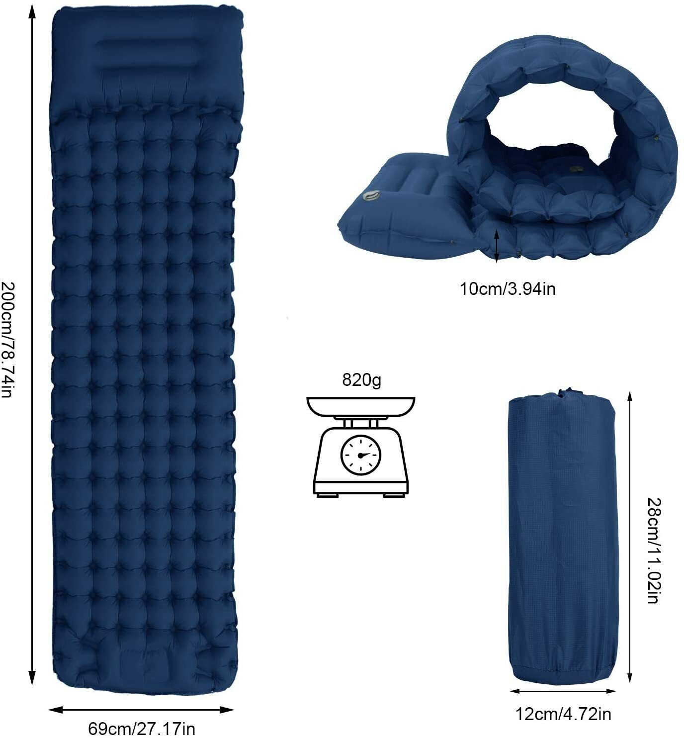 Waterproof Camping Sleeping Pad Inflatable Sleeping Air Mattress Mat with Pillow