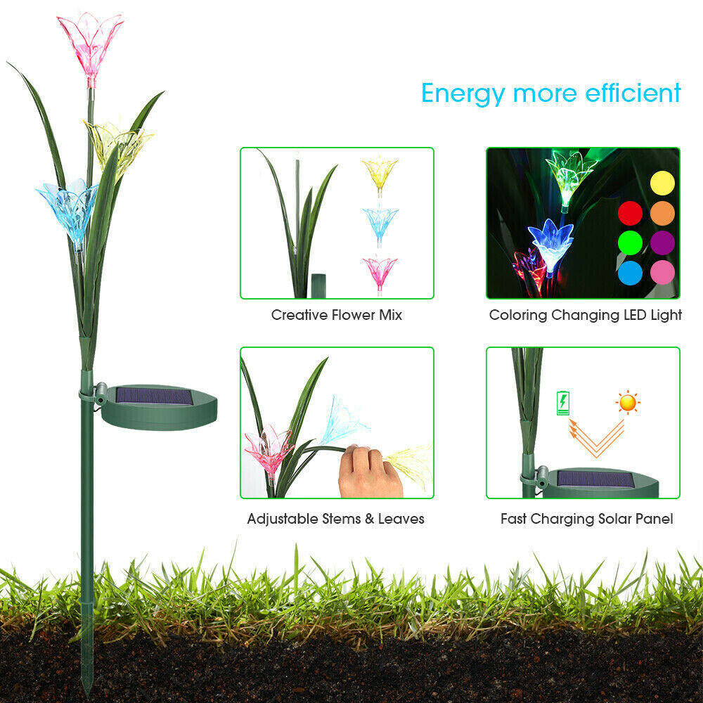 2 Pcs Lily Solar LED Lights Garden Stake Lamp Multi-color Change LED Light for Yard Patio Outdoor Decor