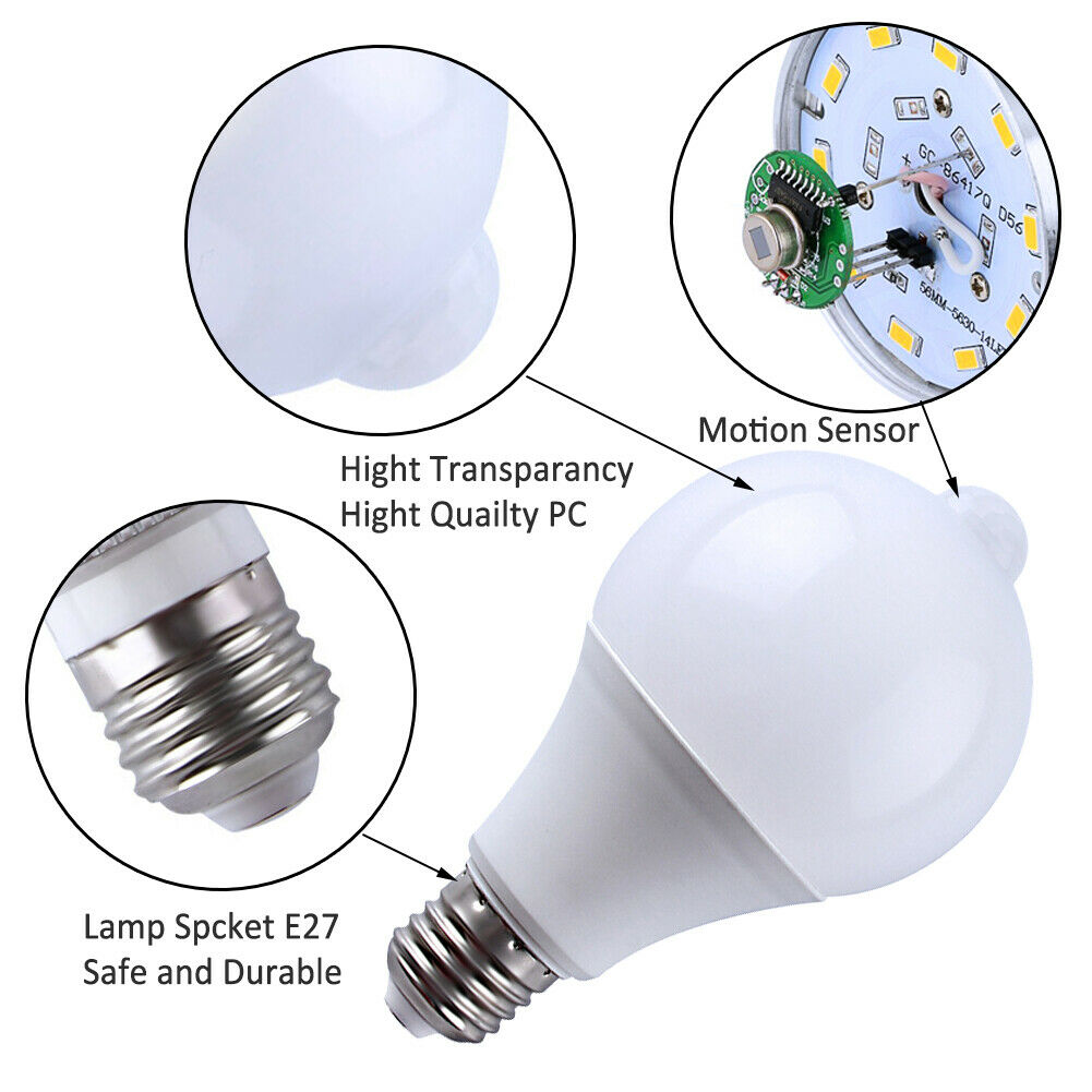 7W E27 Smart LED Light Bulb Infrare Motion Sensor Detection Auto Lamp In/Outdoor