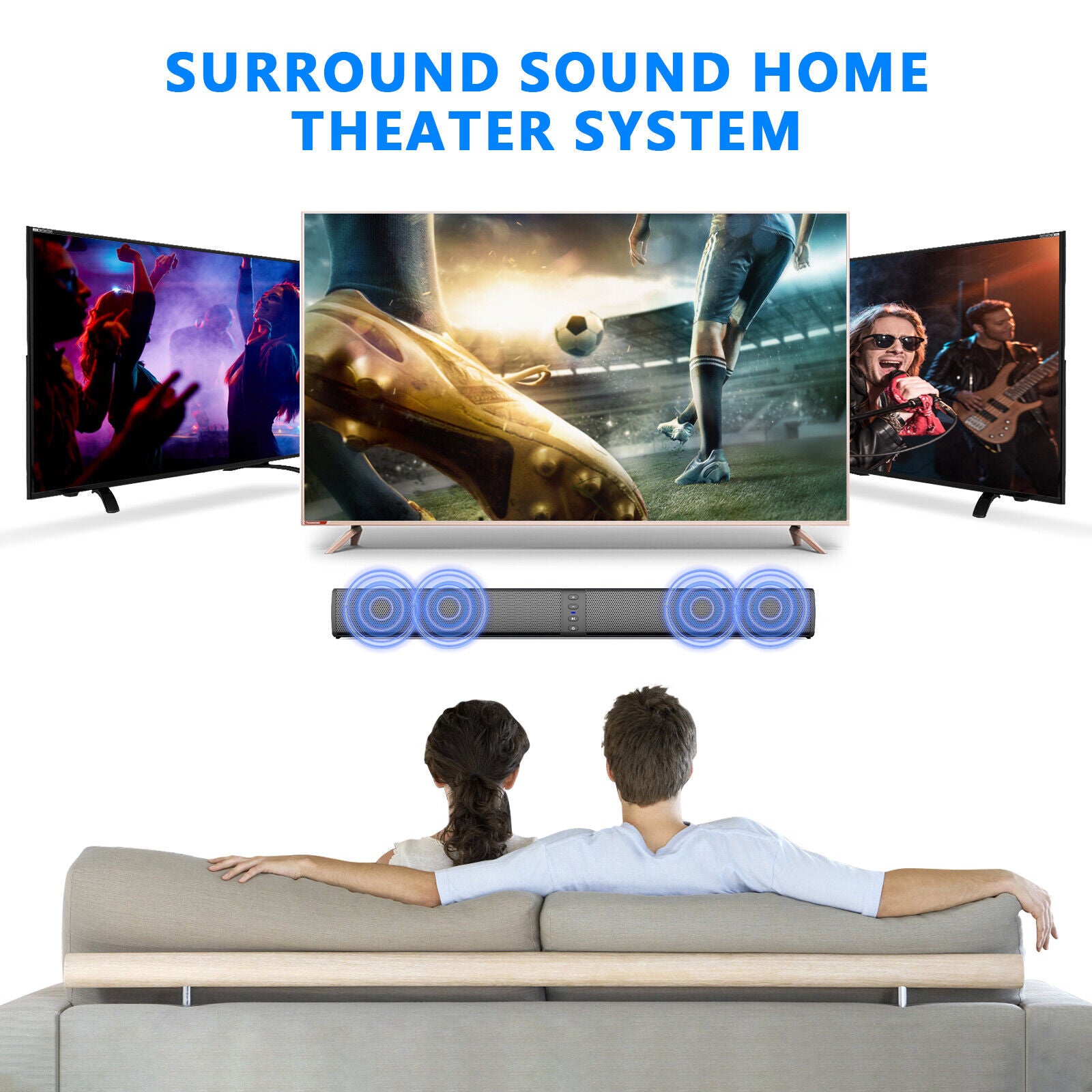 Wireless Sound Bar Home Theater Wall Mount Bluetooth 5.0 TV Subwoofer Soundbar