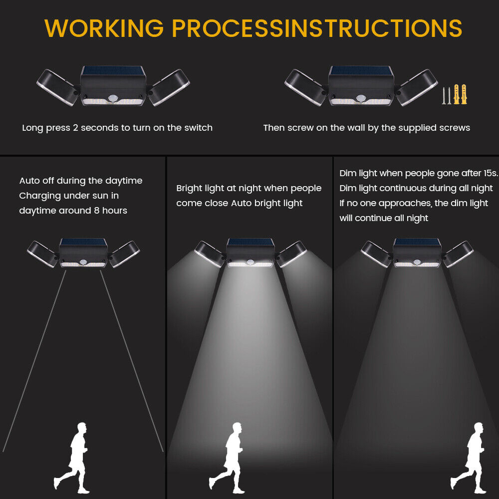 2X Solar Lights Outdoor 182 LED 1200LM Wireless Motion Sensor Light Waterproof