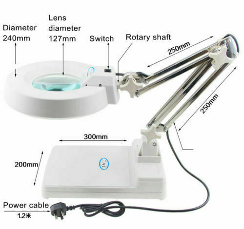 20X Magnifying Glass Lamp with Metal Swing Arm Magnifier for Reading Hobbies Task Crafts or Workbench, White