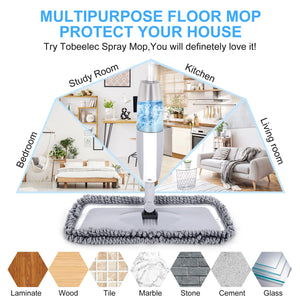 Spray mop for floor cleaning, floor wiper with spray function for floor cleaning with 2 reusable pads & 2 refillable bottles & 1 scraper